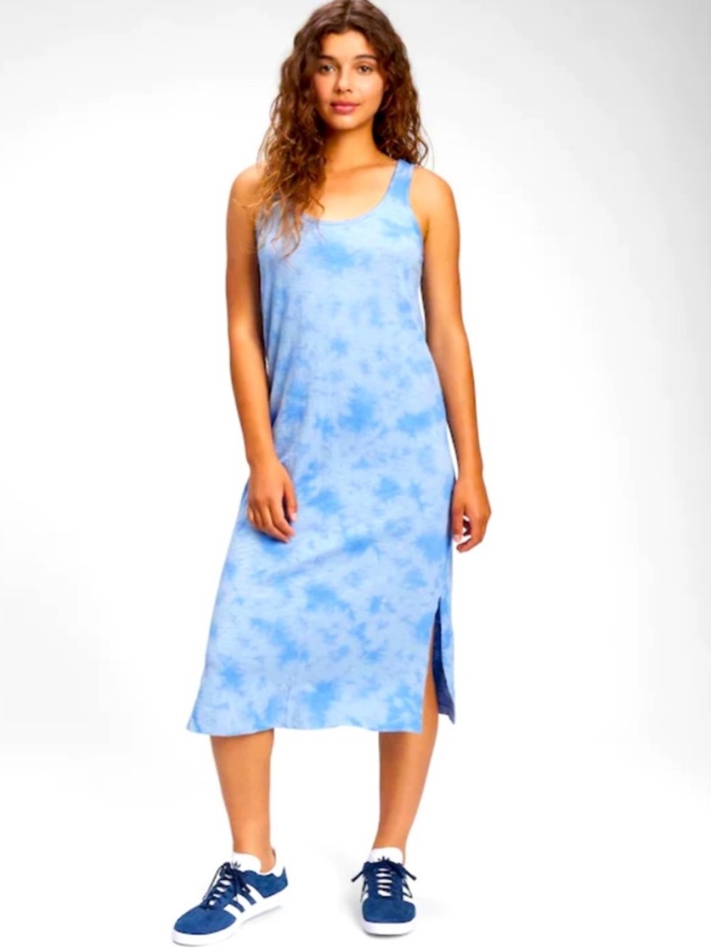 Gap Light Blue Tie-Dye Tank Midi Dress